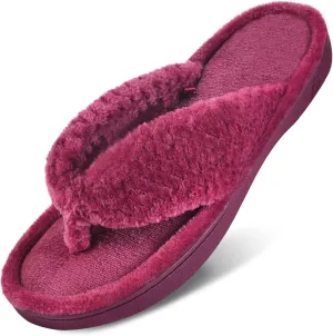 DL Women's Flip Flop Memory Foam Slippers with Cozy Terry Lining Soft Thong Slippers Slip on House Shoes with Indoor Outdoor Arch Support Rubber Sole
