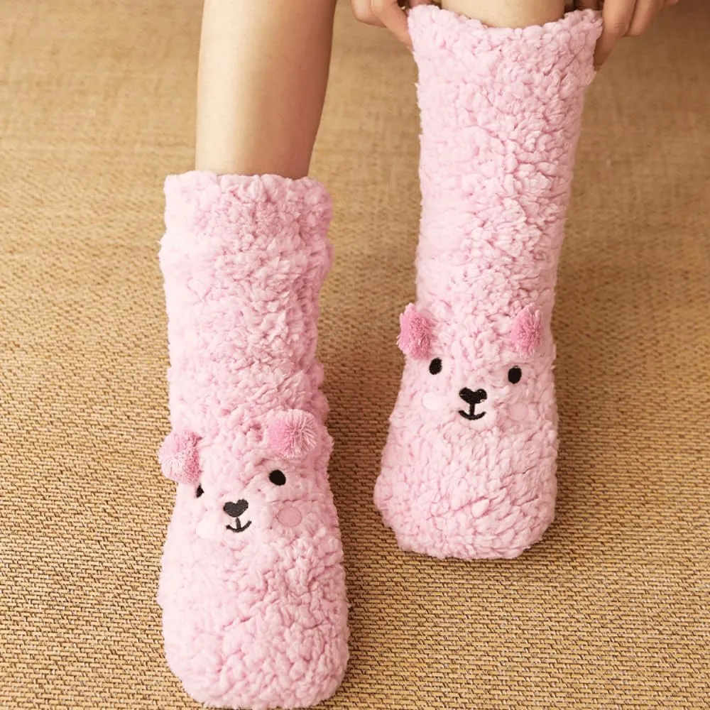 Dog Socks Fuzzy Socks Fluffy Socks Winter Warm Soft Slipper Home Sleeping Cute Animal Socks 2 Pairs