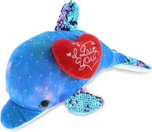 DolliBu I Love You Valentine Plush Purple Dolphin - Cute Soft Cuddly Stuffed Animal with Red Heart Gift for Valentines Day, Birthday Present, Anniversary, Romantic Date - 12 Inches