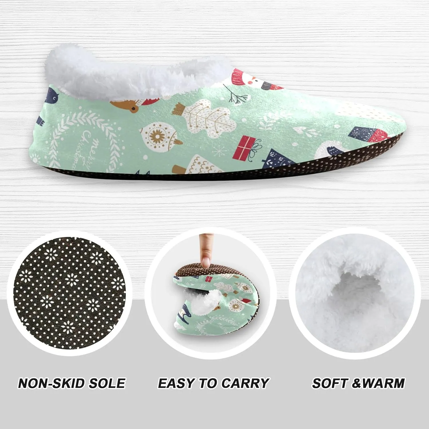 DOMIKING Snowflakes Christmas Winter House Slippers Fuzzy Non-Slip Soft Sole Slippers Cozy Feet Slippers for Bed Bedroom Indoor Guest M