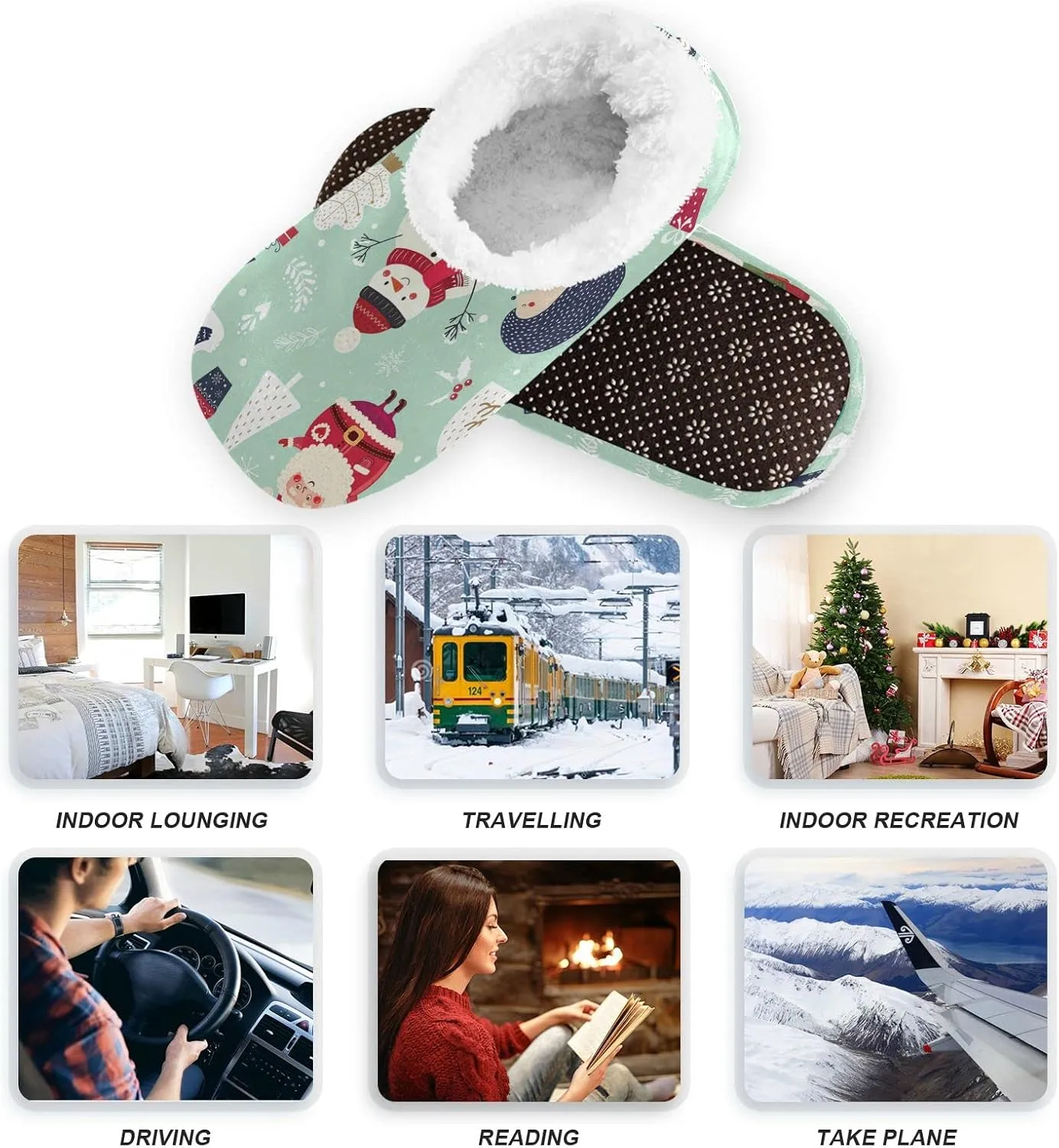 DOMIKING Snowflakes Christmas Winter House Slippers Fuzzy Non-Slip Soft Sole Slippers Cozy Feet Slippers for Bed Bedroom Indoor Guest M