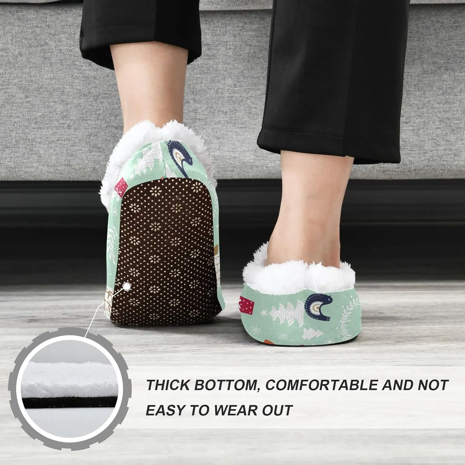 DOMIKING Snowflakes Christmas Winter House Slippers Fuzzy Non-Slip Soft Sole Slippers Cozy Feet Slippers for Bed Bedroom Indoor Guest M