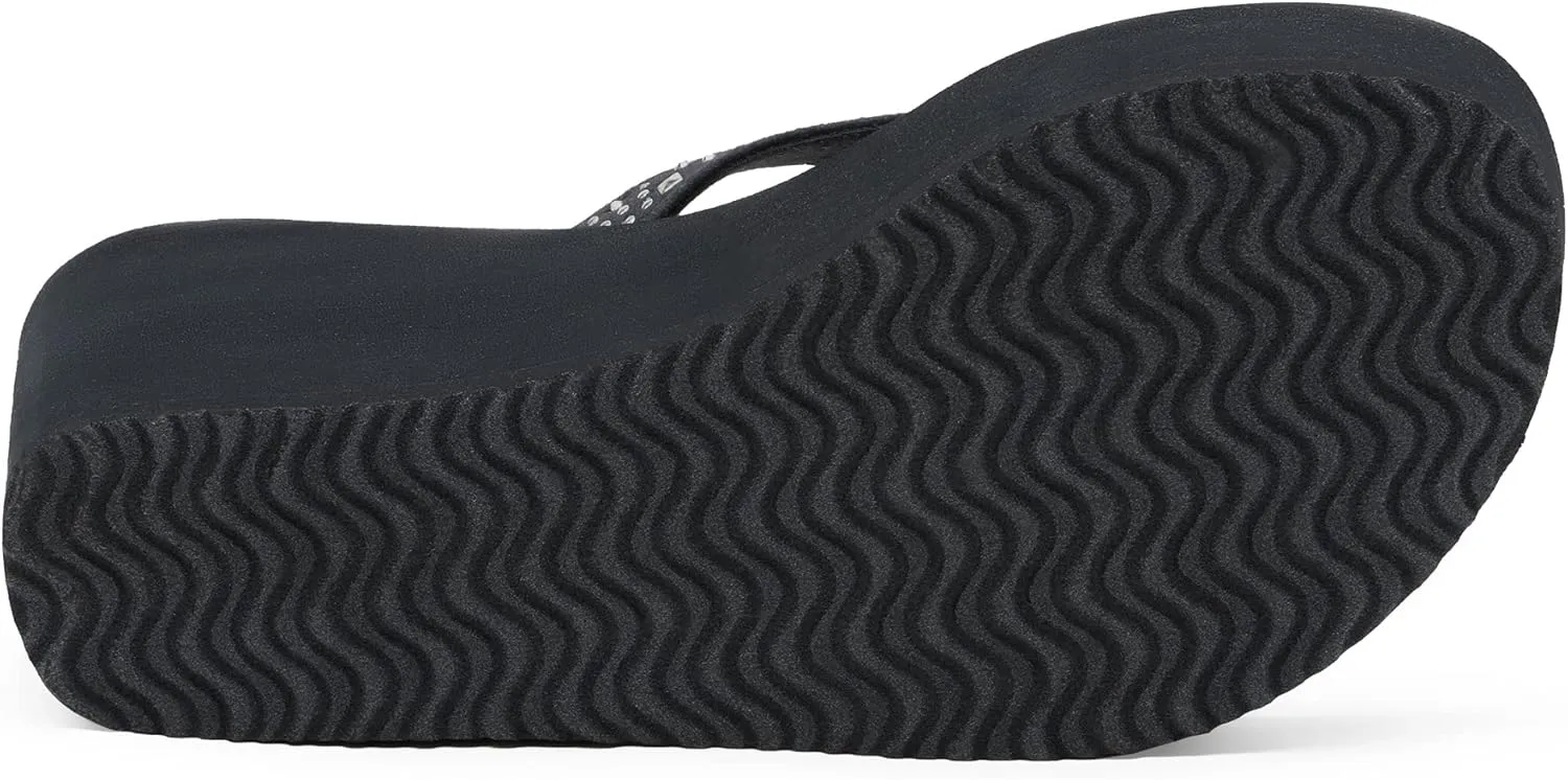 DREAM PAIRS Women's Platform Flip Flop Rhinestones Arch Support Comfortable Soft Cushion Wedge Flip Flops Summer Thong Sandals