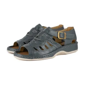 Duna : Leather Sandal in Charcoal Grey Soft Saddle