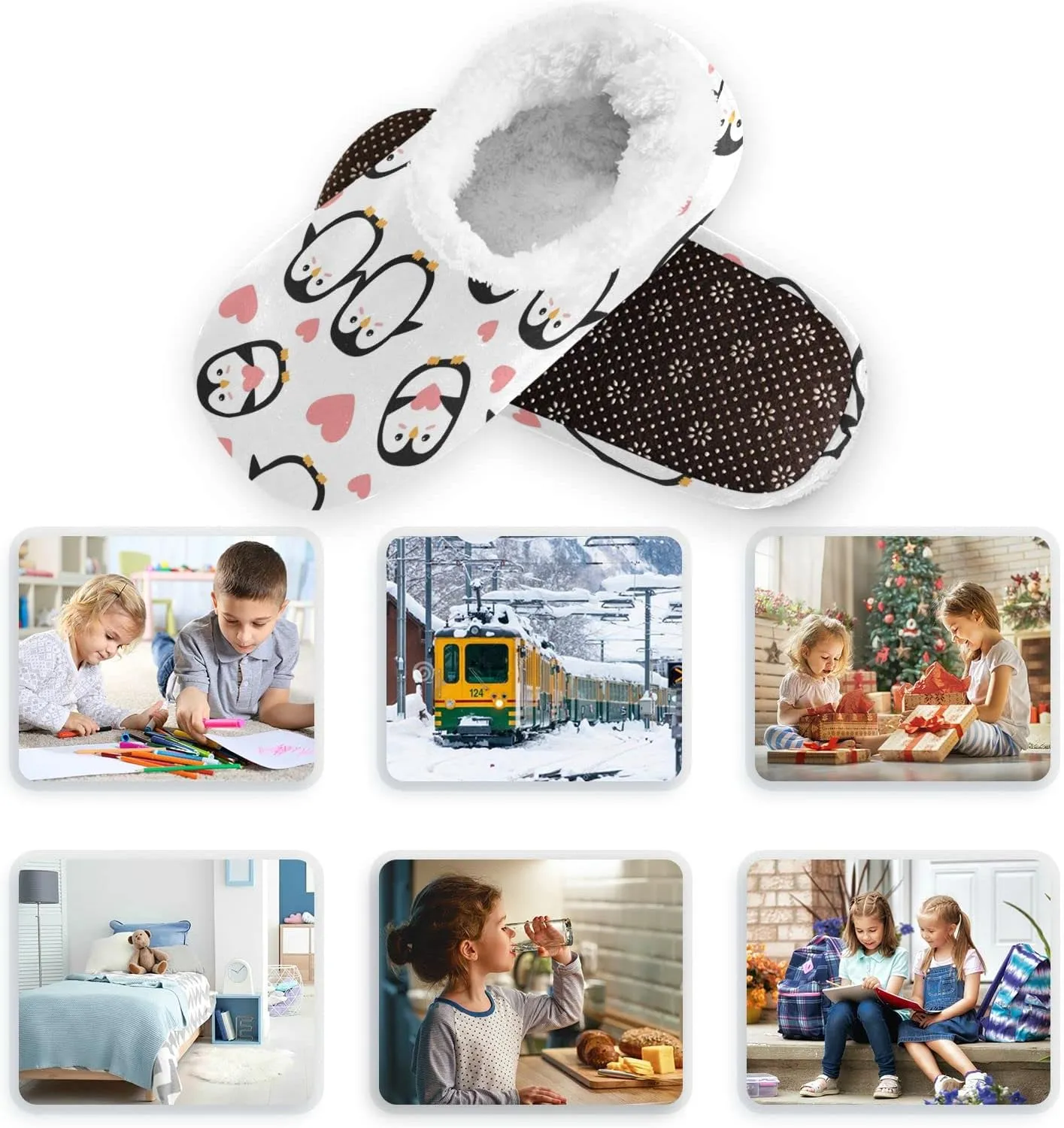 Dussdil Kid's Boy's Girl's Slippers Spa Travel House Slipper Shoes Warm Soft Memory Foam Slipper Non Slip for Guest Home Bedroom Slippers XS