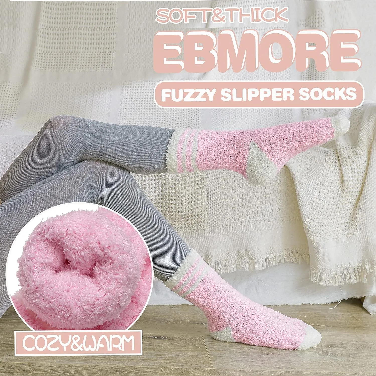 EBMORE Womens Fuzzy Socks Fleece Fluffy Cabin Plush Warm Sleep Soft Cozy Winter Adult Socks