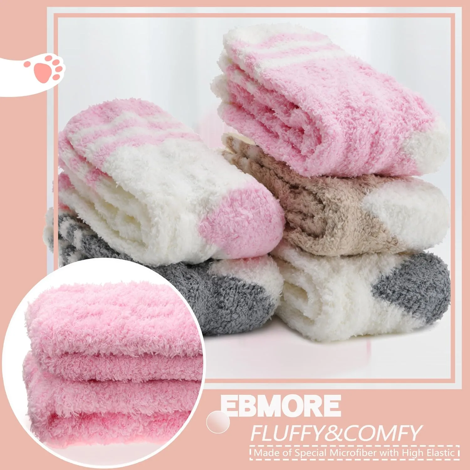 EBMORE Womens Fuzzy Socks Fleece Fluffy Cabin Plush Warm Sleep Soft Cozy Winter Adult Socks