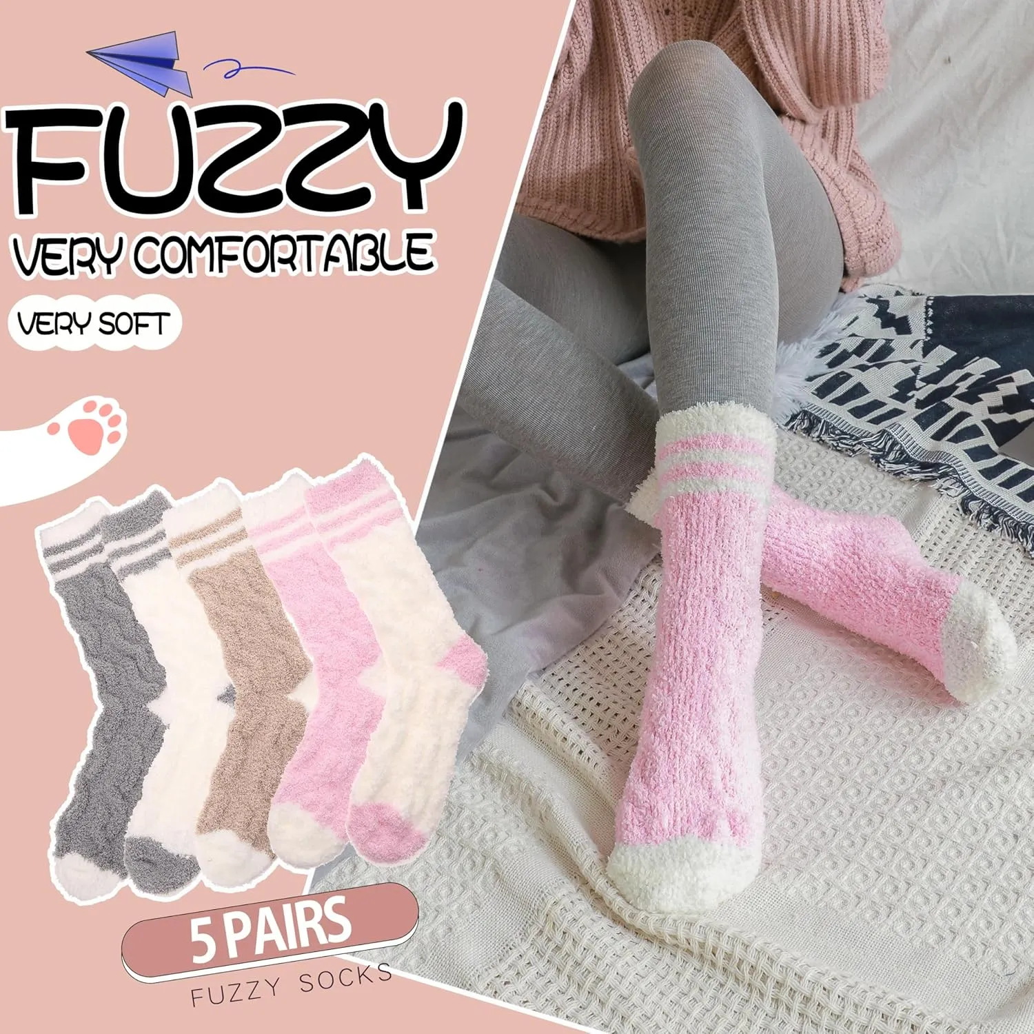EBMORE Womens Fuzzy Socks Fleece Fluffy Cabin Plush Warm Sleep Soft Cozy Winter Adult Socks