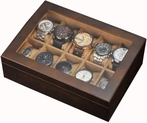 Elegant Large Wooden Watch Box Organizer for Men Women with 10 Slots, Transparent top, Portable Watch Holder Mens Watches Case Storage Best Gift for The Husband, (30x 22 x 9cm)