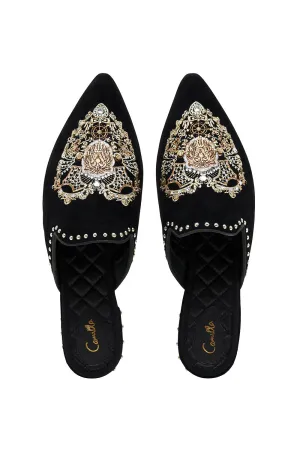 EMBROIDERED SLIPPER SOLID BLACK