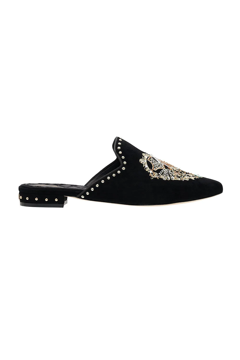 EMBROIDERED SLIPPER SOLID BLACK