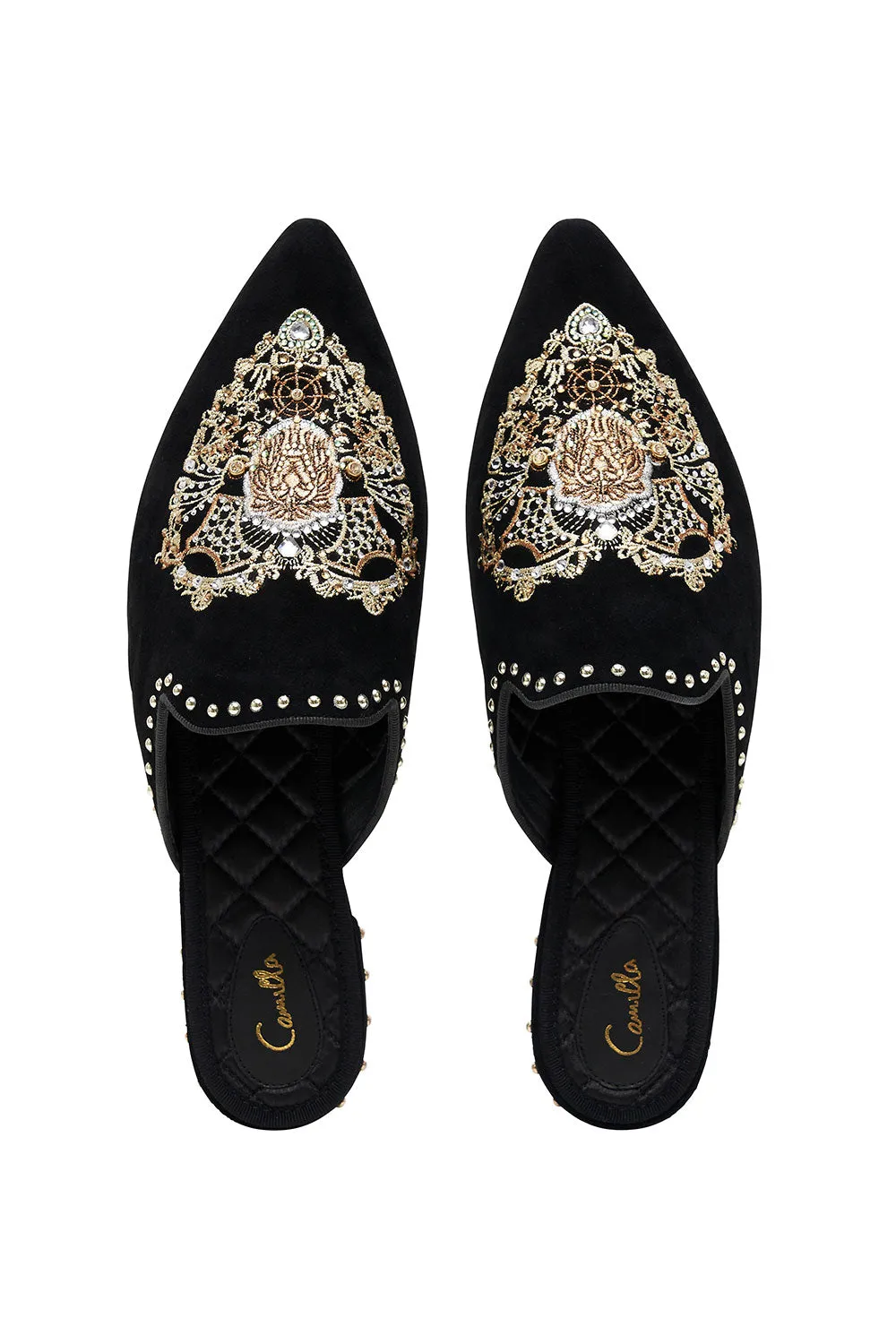 EMBROIDERED SLIPPER SOLID BLACK