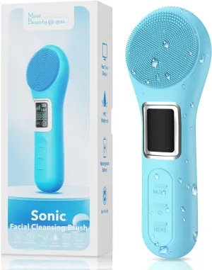 Facial Cleansing Brush, IPX7 Waterproof Rechargeable Silicone Face Scrubber, 5 Cleansing Modes, Exfoliating & Massaging Face Scrubber Exfoliator - Sky Blue
