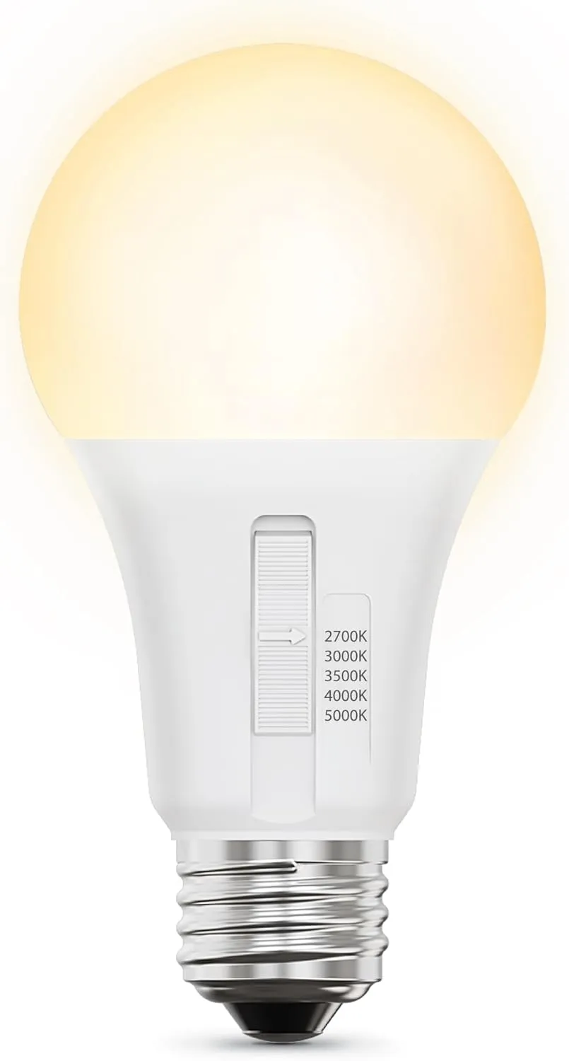 Feit Electric A21 LED Light Bulb, 100W Replacement, Dimmable, Selectable Color Temperatures (2700K-5000K), 1600 Lumens, General Purpose Light Bulbs, 15,000-Hour Lifetime, OM100DM/5CCTCA/LED/6, 6 Pack
