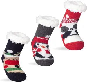 FENELY 3 Pairs Kids Boys Girls Slipper Socks Winter Sherpa Lined Fuzzy Warm Soft Non Skid