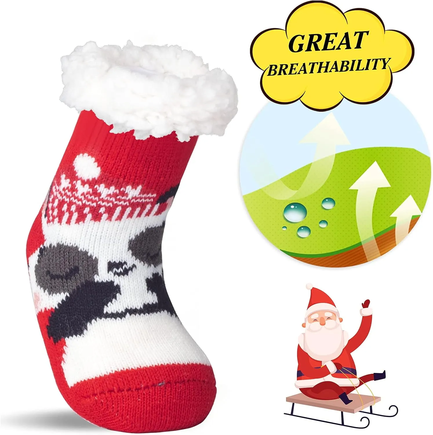 FENELY 3 Pairs Kids Boys Girls Slipper Socks Winter Sherpa Lined Fuzzy Warm Soft Non Skid