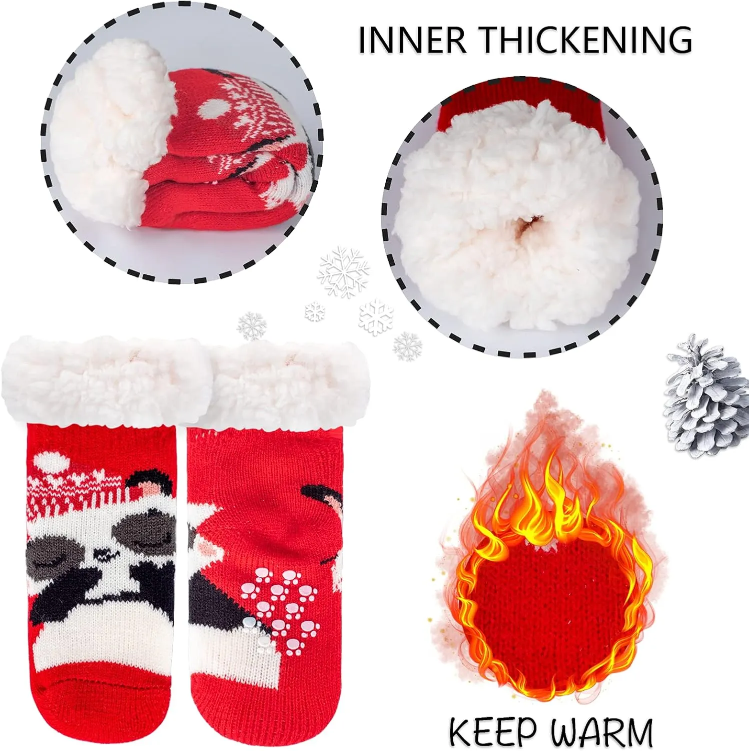 FENELY 3 Pairs Kids Boys Girls Slipper Socks Winter Sherpa Lined Fuzzy Warm Soft Non Skid