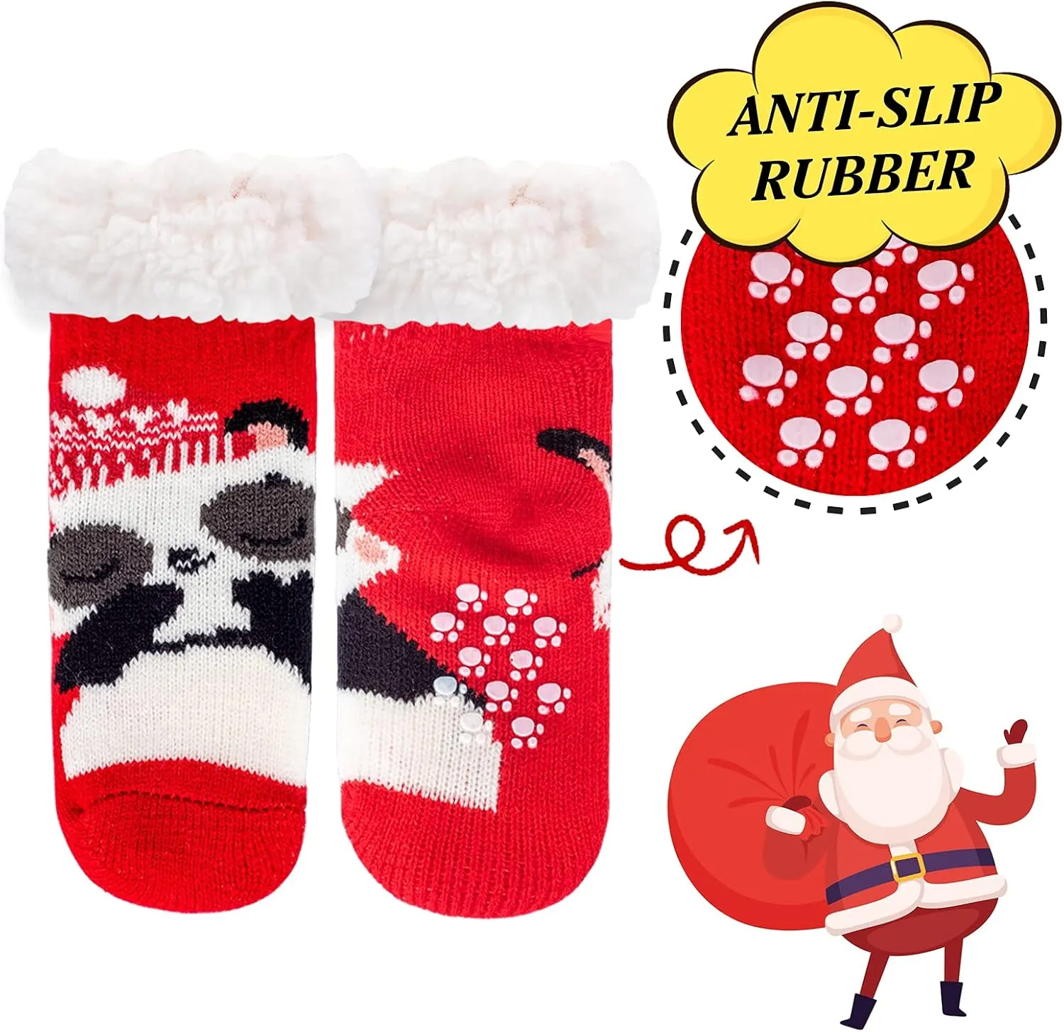 FENELY 3 Pairs Kids Boys Girls Slipper Socks Winter Sherpa Lined Fuzzy Warm Soft Non Skid