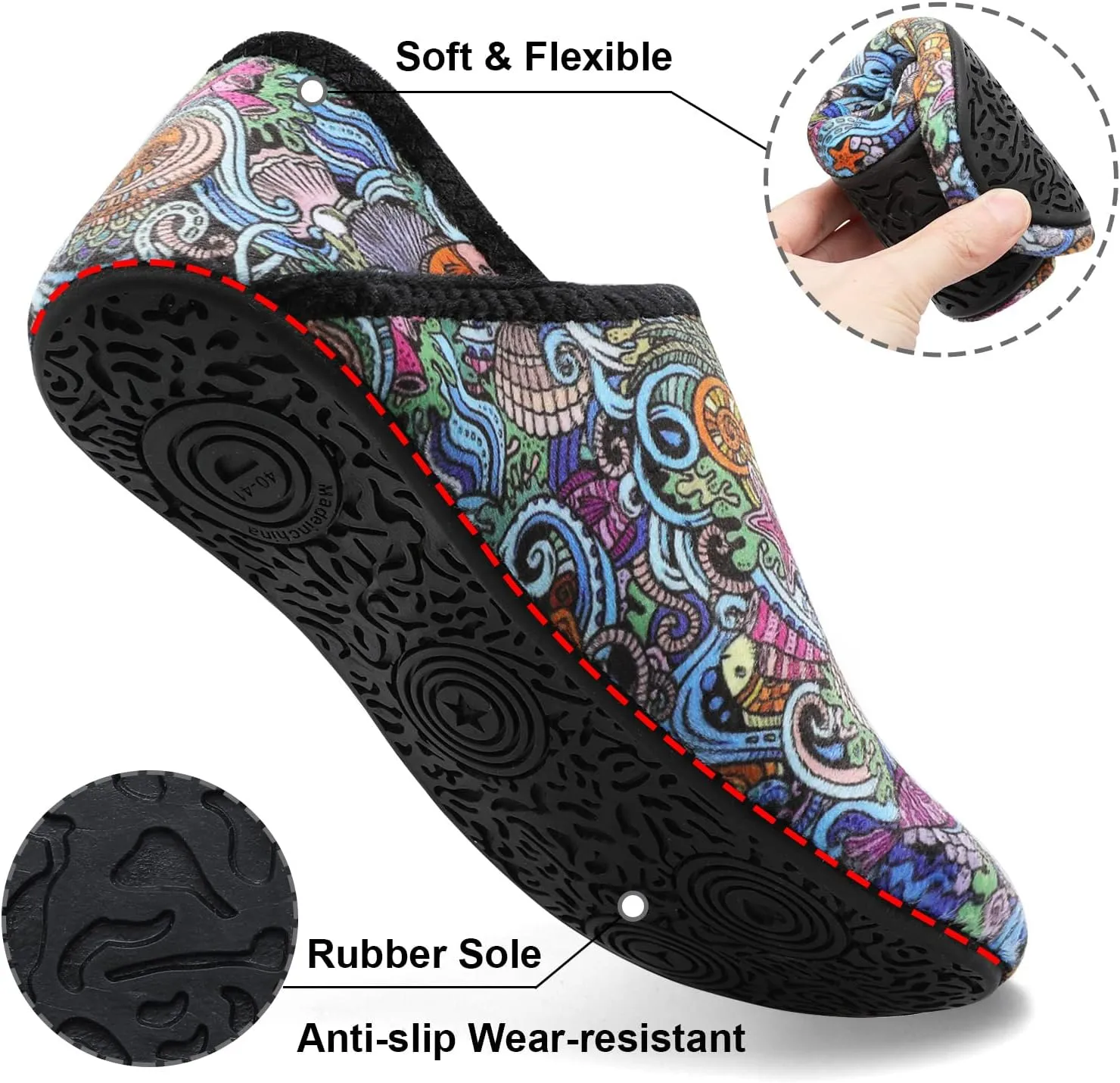 Fires Womens Mens Slippers with Rubber Sole Soft-Lightweight House Slipper Socks Around House Shoes Non Slip Indoor/Outdoor