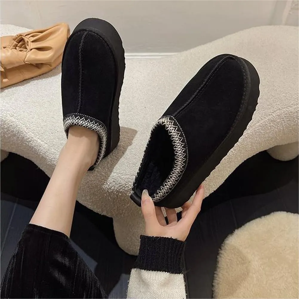Fleece Lined Women's Mini Ankle Boot Slippers - Classic Snow Boots with Anti-Slip Platforms for Indoor & Outdoor Use