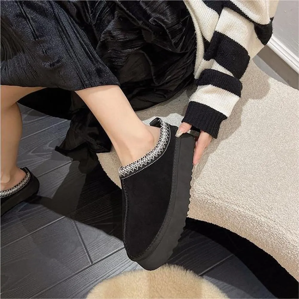 Fleece Lined Women's Mini Ankle Boot Slippers - Classic Snow Boots with Anti-Slip Platforms for Indoor & Outdoor Use