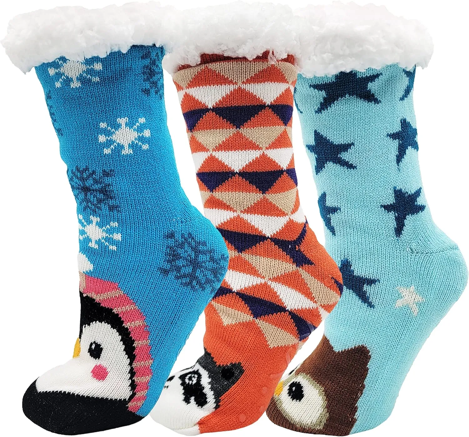 Fluffy Thermal Sherpa Slipper Socks, 3 Pairs for Women, Ultra Soft Christmas Winter Non Skid