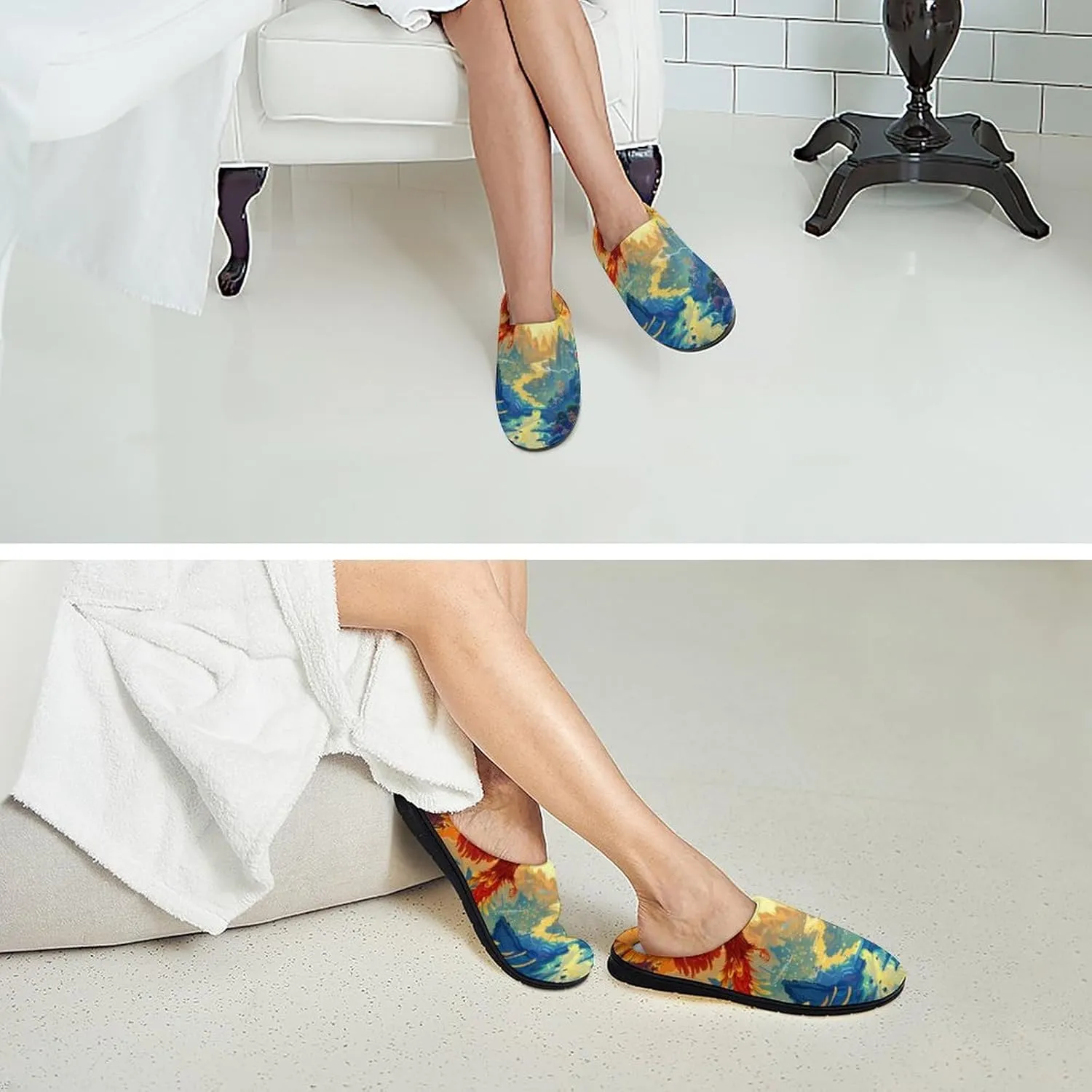 Flying Dragon Phoenix Bird Women's House Slippers Anti-Slip Cotton Home Shoes with Rubber Soles for Indoor Outdoor