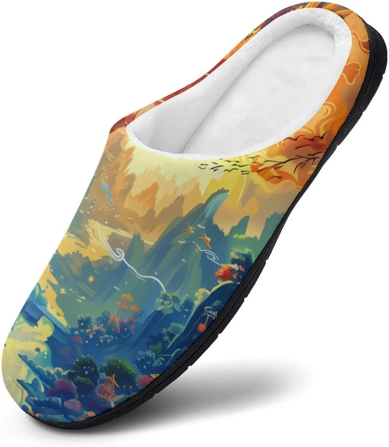Flying Dragon Phoenix Bird Women's House Slippers Anti-Slip Cotton Home Shoes with Rubber Soles for Indoor Outdoor