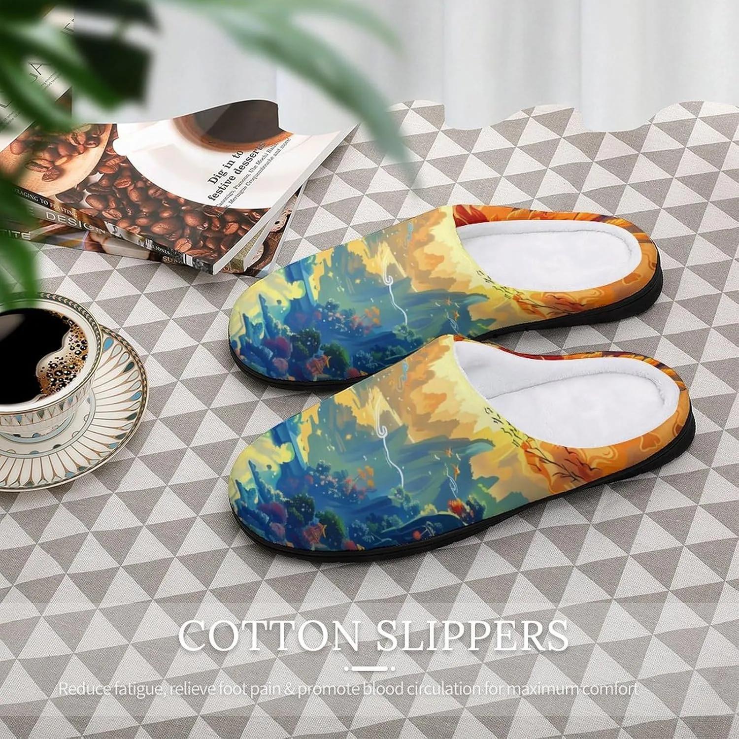 Flying Dragon Phoenix Bird Women's House Slippers Anti-Slip Cotton Home Shoes with Rubber Soles for Indoor Outdoor