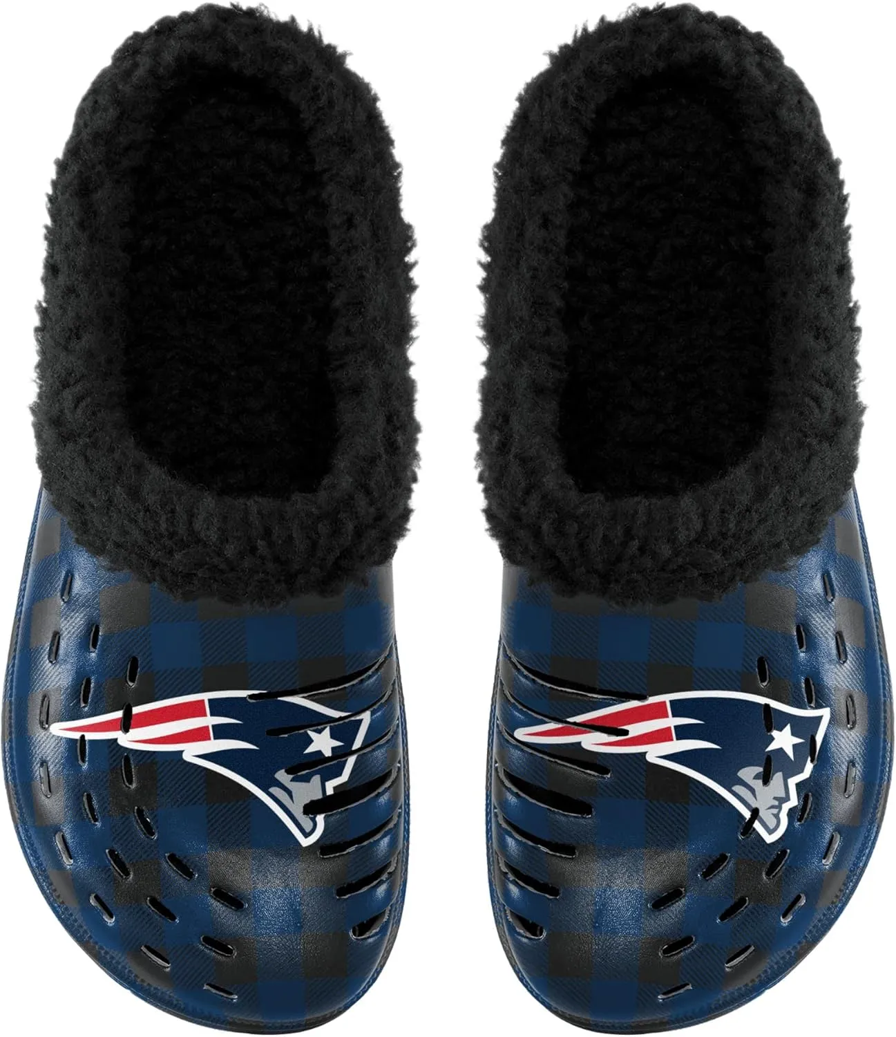 FOCO Men's NFL Team Logo Sherpa Lined Buffalo Check Shoes Slipper Clogs