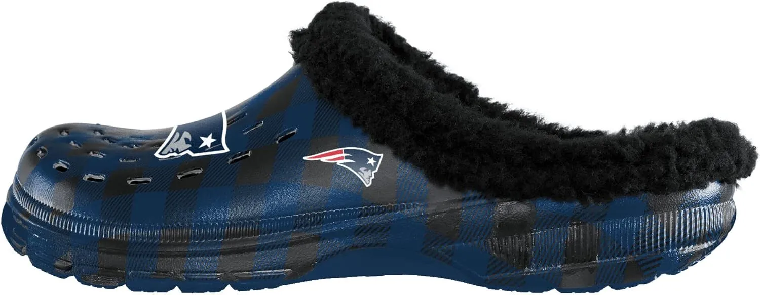 FOCO Men's NFL Team Logo Sherpa Lined Buffalo Check Shoes Slipper Clogs