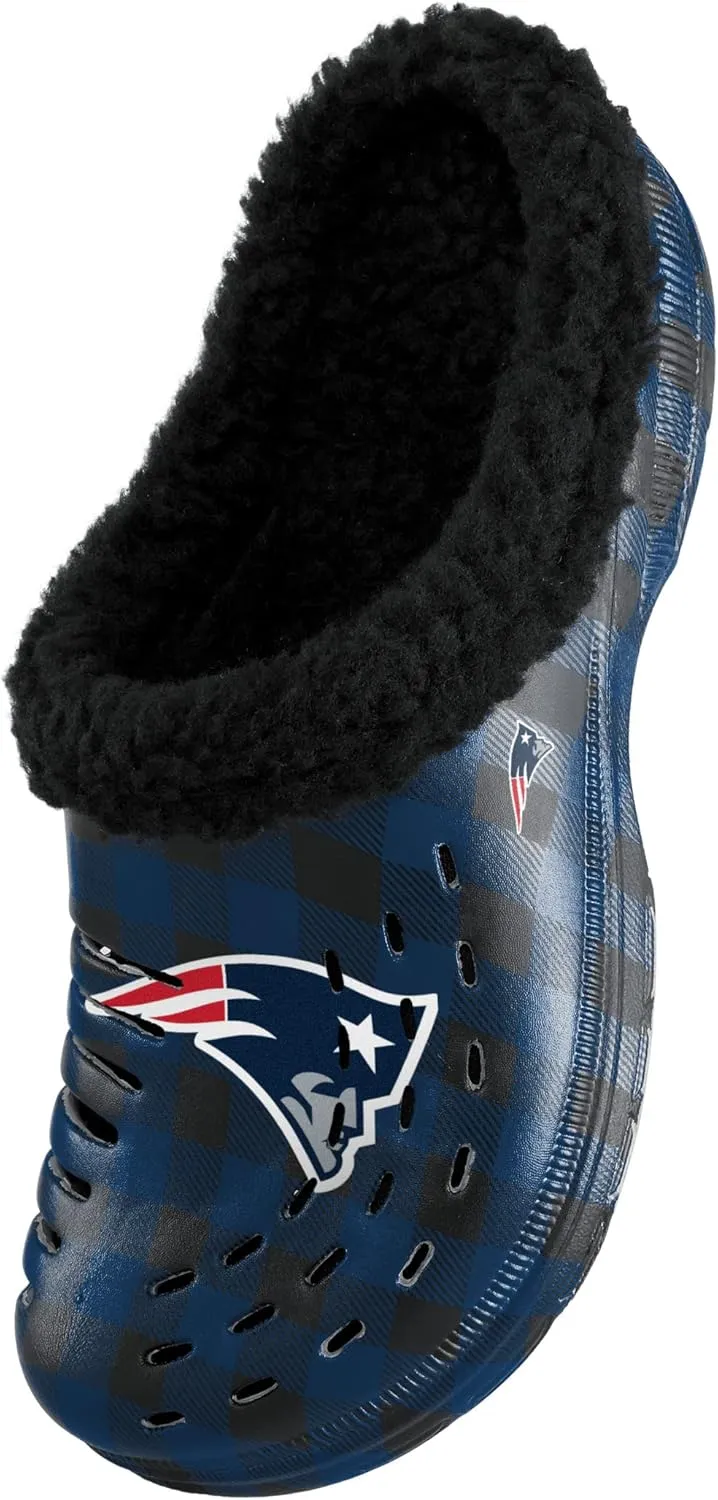 FOCO Men's NFL Team Logo Sherpa Lined Buffalo Check Shoes Slipper Clogs