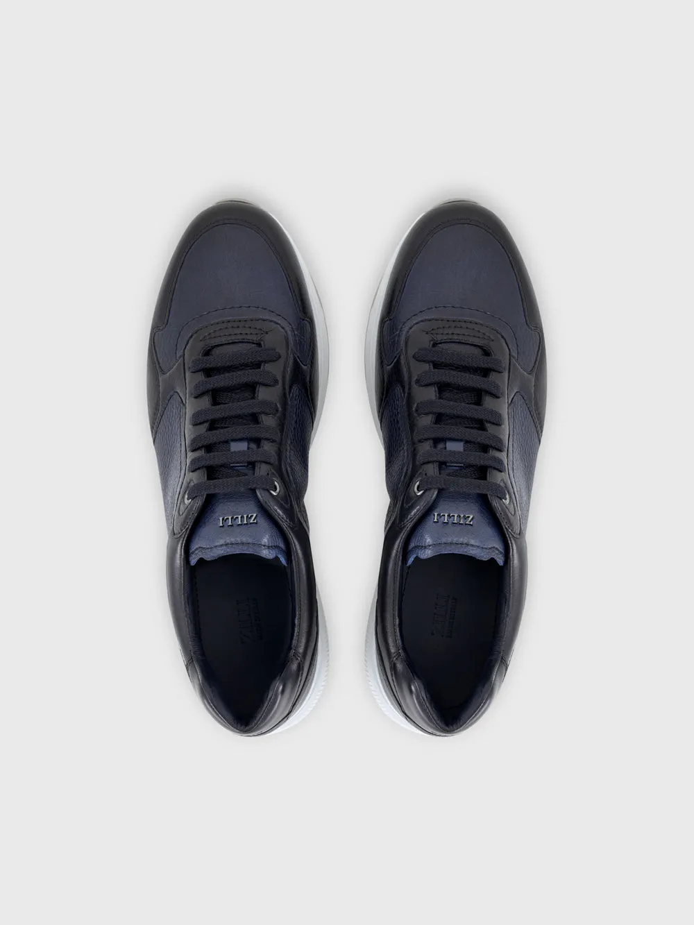 Formal Dyed Leather Low-Top Sneakers - Blue Navy