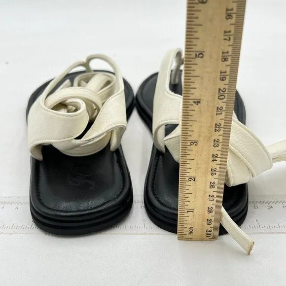 FOWT Beige Split Round Toe Sandals Lace up Strappy Soft Flip Flop Casual Flats