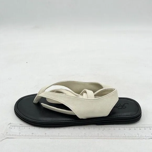 FOWT Beige Split Round Toe Sandals Lace up Strappy Soft Flip Flop Casual Flats