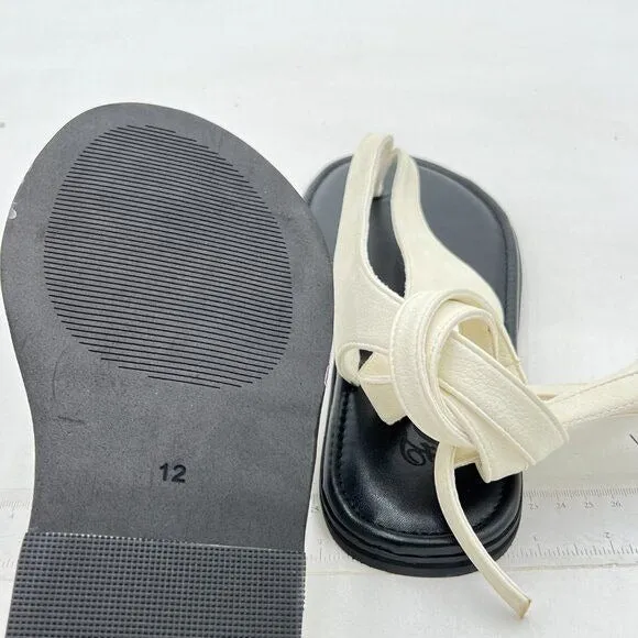 FOWT Beige Split Round Toe Sandals Lace up Strappy Soft Flip Flop Casual Flats