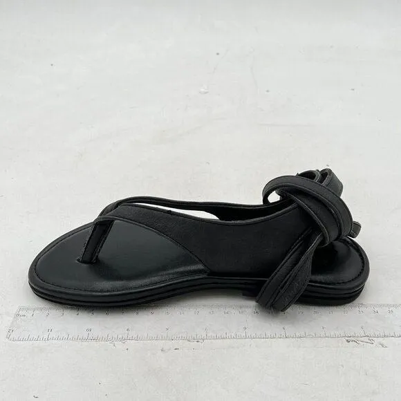 FOWT Black Split Round Toe Sandals Lace up Strappy Flats Casual Summer Soft Shoe