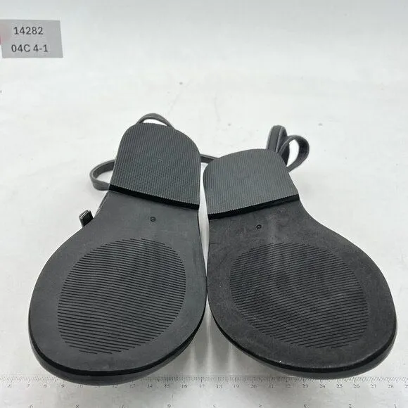 FOWT Black Split Round Toe Sandals Lace up Strappy Flats Casual Summer Soft Shoe