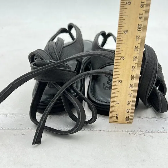 FOWT Black Split Round Toe Sandals Lace up Strappy Flats Casual Summer Soft Shoe