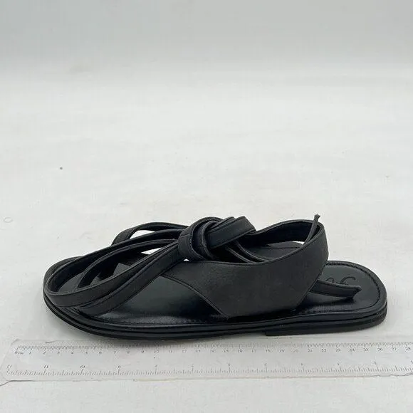 FOWT Black Split Round Toe Sandals Lace up Strappy  Soft Flip Flop Casual Shoes