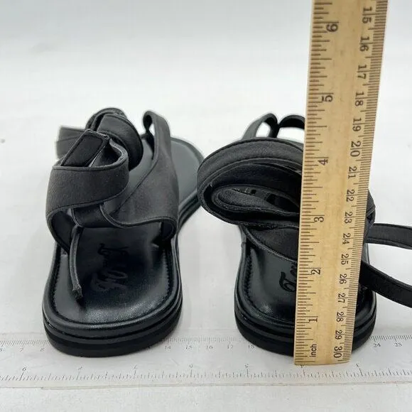 FOWT Black Split Round Toe Sandals Lace up Strappy  Soft Flip Flop Casual Shoes