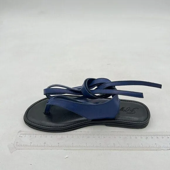 FOWT Blue Split Round Toe Sandals Lace up Strappy Soft Flip Flop Casual Shoes