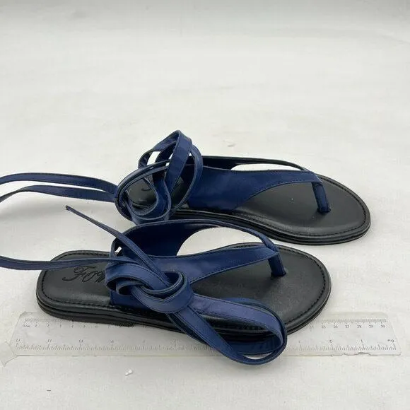 FOWT Blue Split Round Toe Sandals Lace up Strappy Soft Flip Flop Casual Shoes