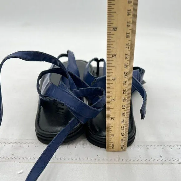 FOWT Blue Split Round Toe Sandals Lace up Strappy Soft Flip Flop Casual Shoes
