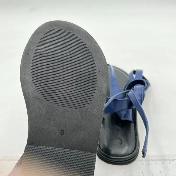 FOWT Blue Split Round Toe Sandals Lace up Strappy Soft Flip Flop Casual Shoes