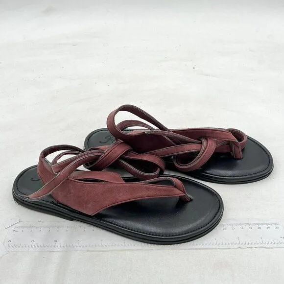 FOWT Wine Split Round Toe Sandals Lace up Strappy Flats Soft Flip Flop Shoes