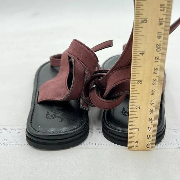 FOWT Wine Split Round Toe Sandals Lace up Strappy Flats Soft Flip Flop Shoes