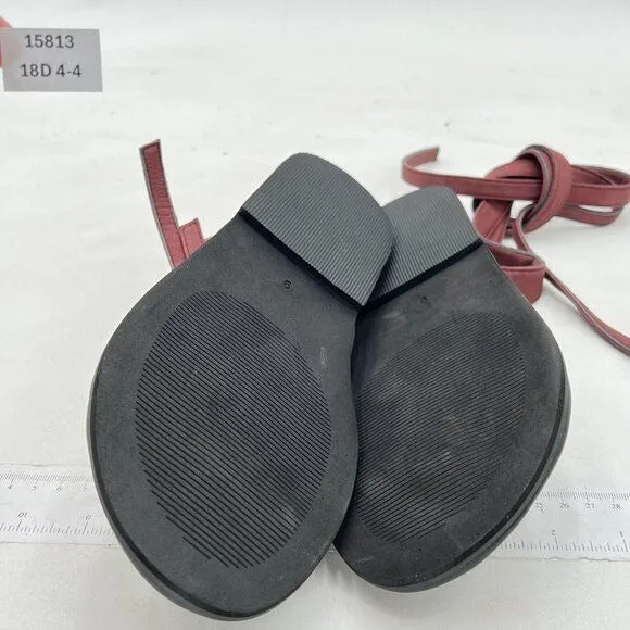 FOWT Wine Split Round Toe Sandals Lace up Strappy Flats Soft Flip Flop Shoes
