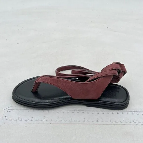 FOWT Wine Split Round Toe Sandals Lace up Strappy Soft Flip Flop Casual Flats