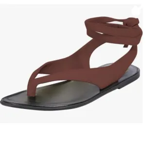 FOWT Wine Split Round Toe Sandals Lace up Strappy Soft Flip Flop Casual Flats